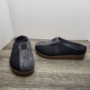 Haflinger Swirl Wool Slip On Clog Shoe Black Grey Size EU 38 US 7